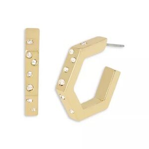 All Saints Gold Hexagon Earrings with Crystal Accents